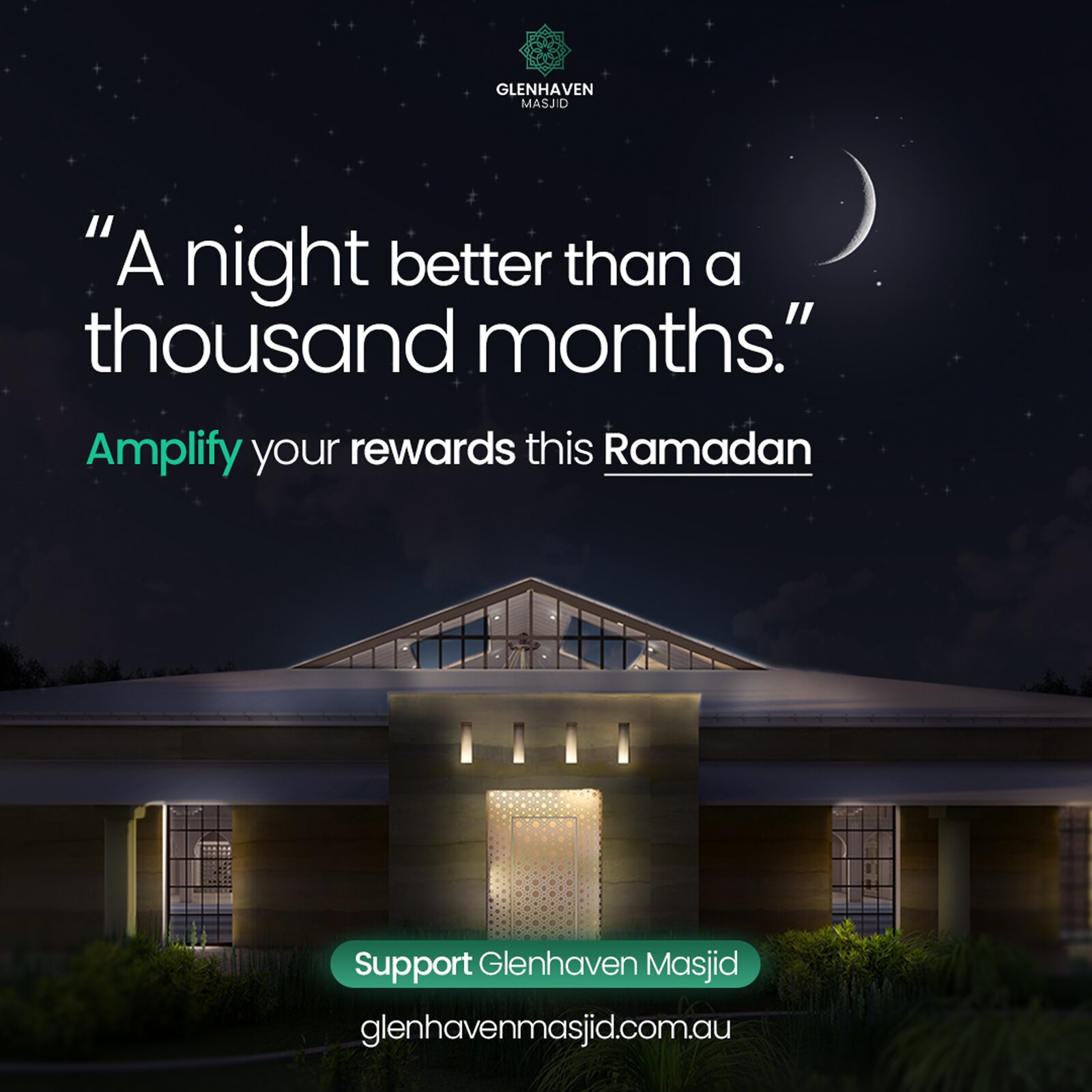 Glenhaven Masjid Ramadan fundraising creative — a night better than a thousand months
