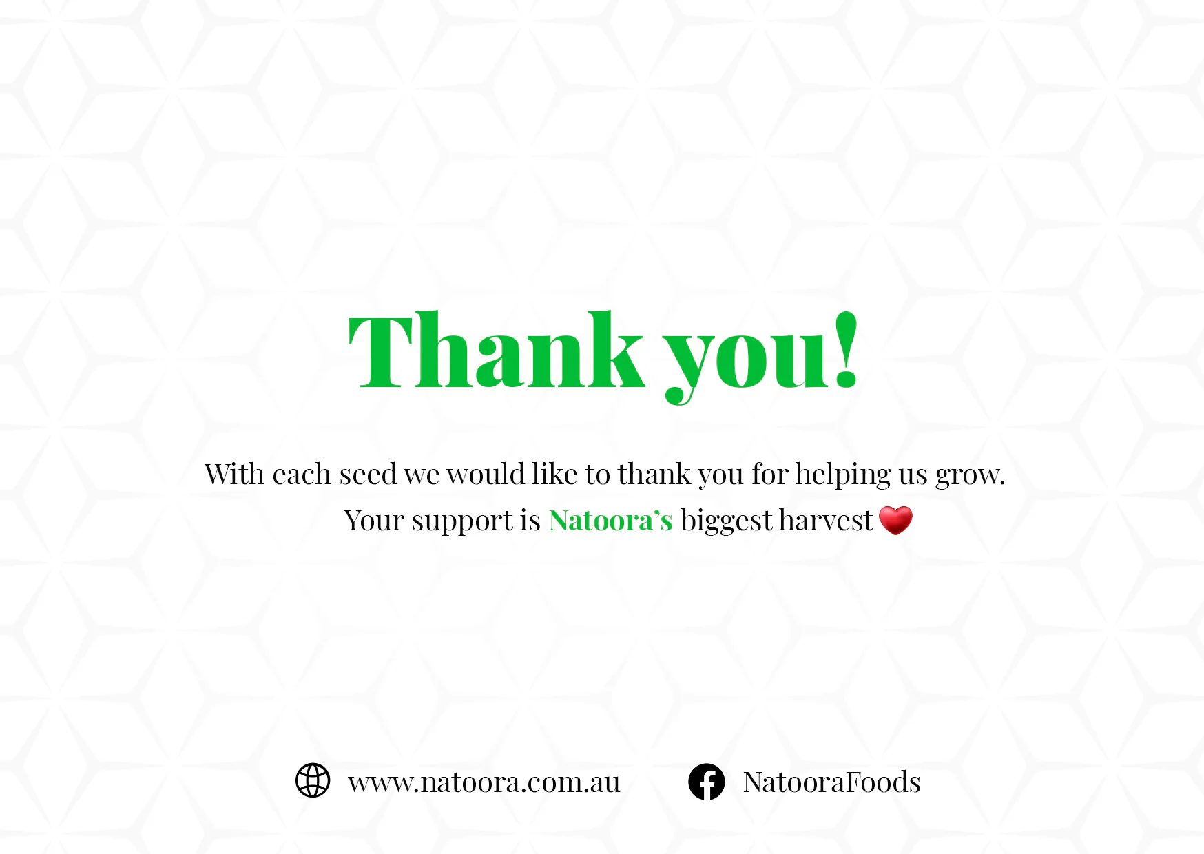Natoora A6 promotional card front page design