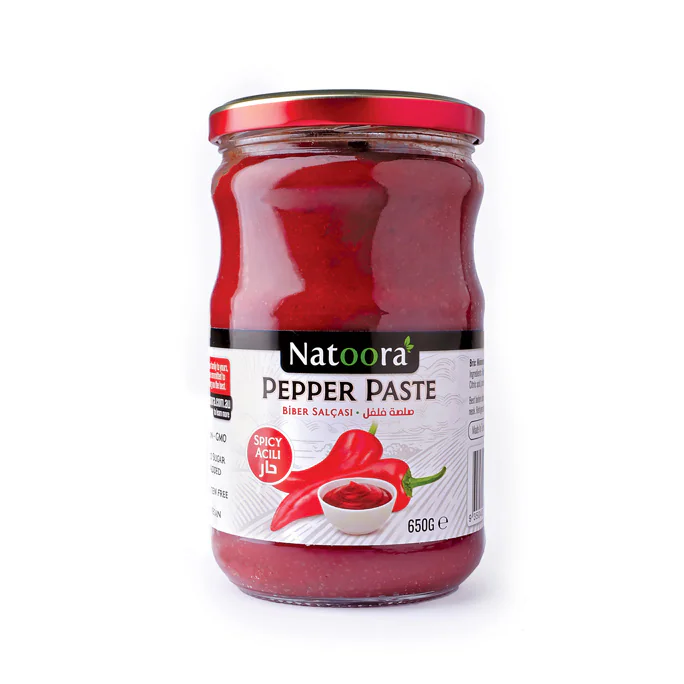 Natoora spicy hot pepper paste 650g product packaging