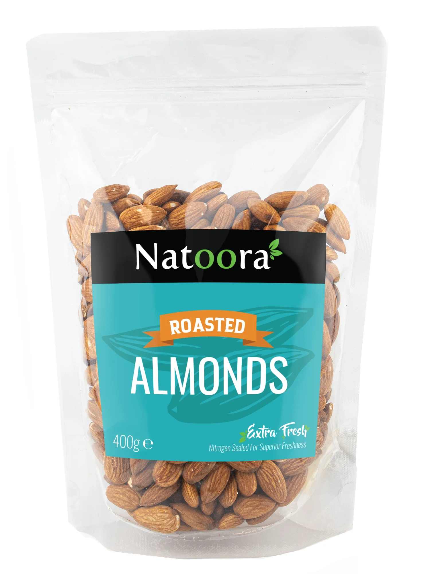 Natoora roasted almonds 400g product packaging